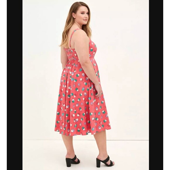 Torrid Cupcake Midi Poplin Dress 1X 14 16 Fit Flare Pink Sweetheart Pockets NWT - Picture 5 of 10